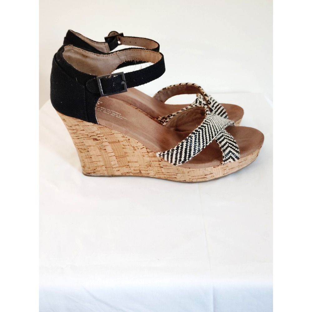 Toms Sienna Sandals Aztec Cross Strap Ankle Cork Wedge Platform Women 9.5 Preppy